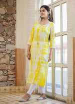 Thumbnail for Kaajh Women's Yellow Shibori Tie Dye Cotton Casual Kurta - Distacart