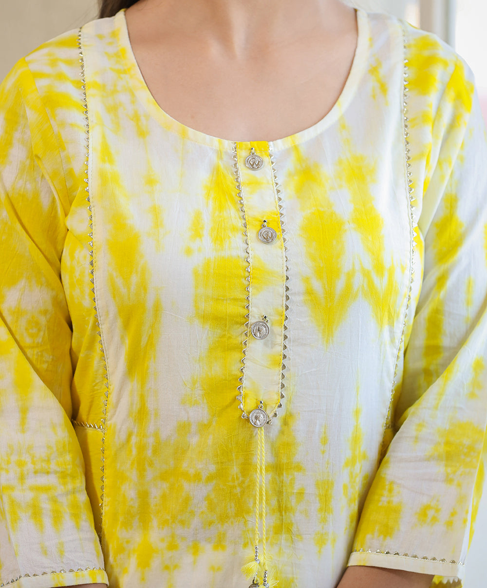 Kaajh Women's Yellow Shibori Tie Dye Cotton Casual Kurta - Distacart