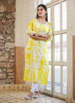 Thumbnail for Kaajh Women's Yellow Shibori Tie Dye Cotton Casual Kurta - Distacart