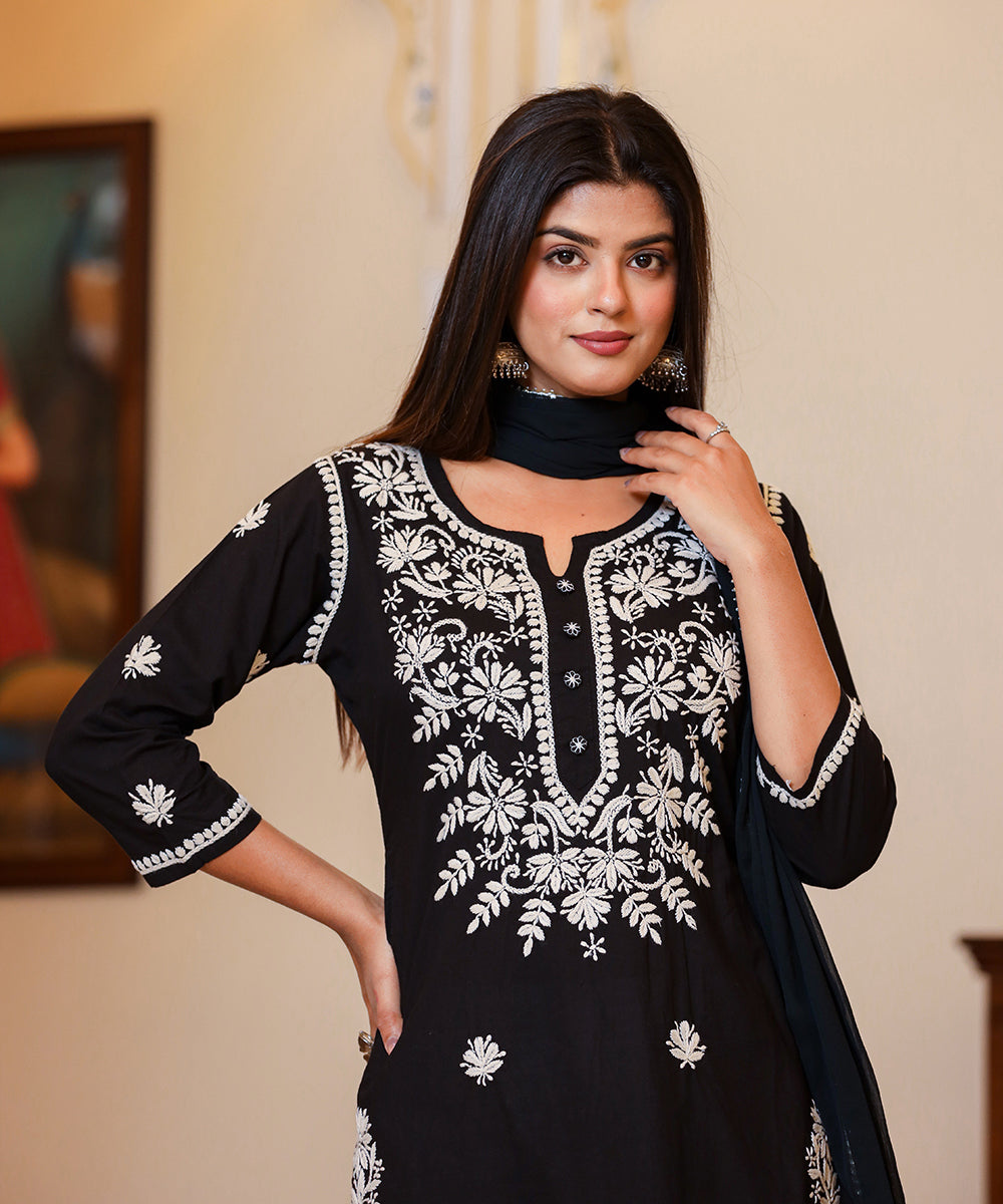 Buy Black Chikankari Suit Set - Shop Now for Elegant Hand Embroidery – Kaajh