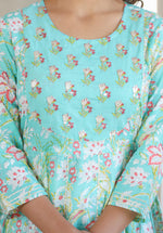 Thumbnail for Kaajh Green Embroidered Cotton A-Line Kurta - Distacart