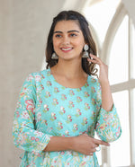 Thumbnail for Kaajh Green Embroidered Cotton A-Line Kurta - Distacart
