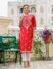 Kaajh Women's Red Chikhankari Embroidered Kurta Pant Set - Distacart