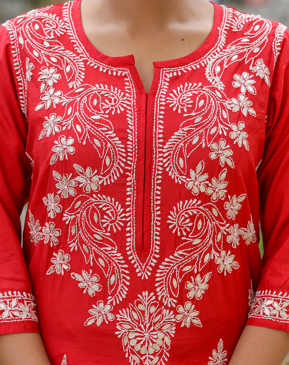 Kaajh Women's Red Chikhankari Embroidered Kurta Pant Set - Distacart