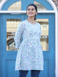 Thumbnail for Kaajh White Floral Print Cotton Shirt Tunic - Distacart