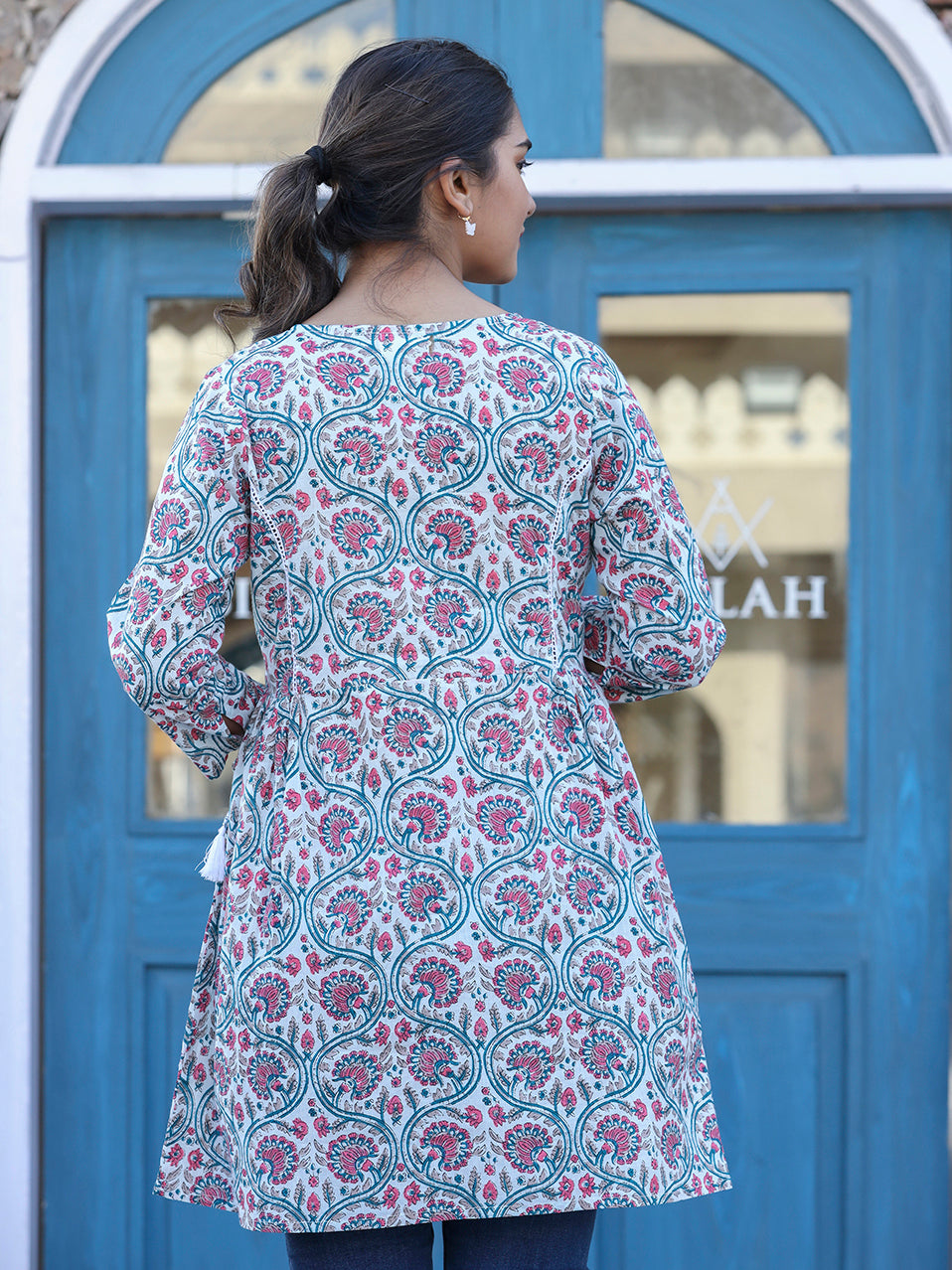 Kaajh White-Pink Floral Print Cotton Shirt Style Tunic - Distacart