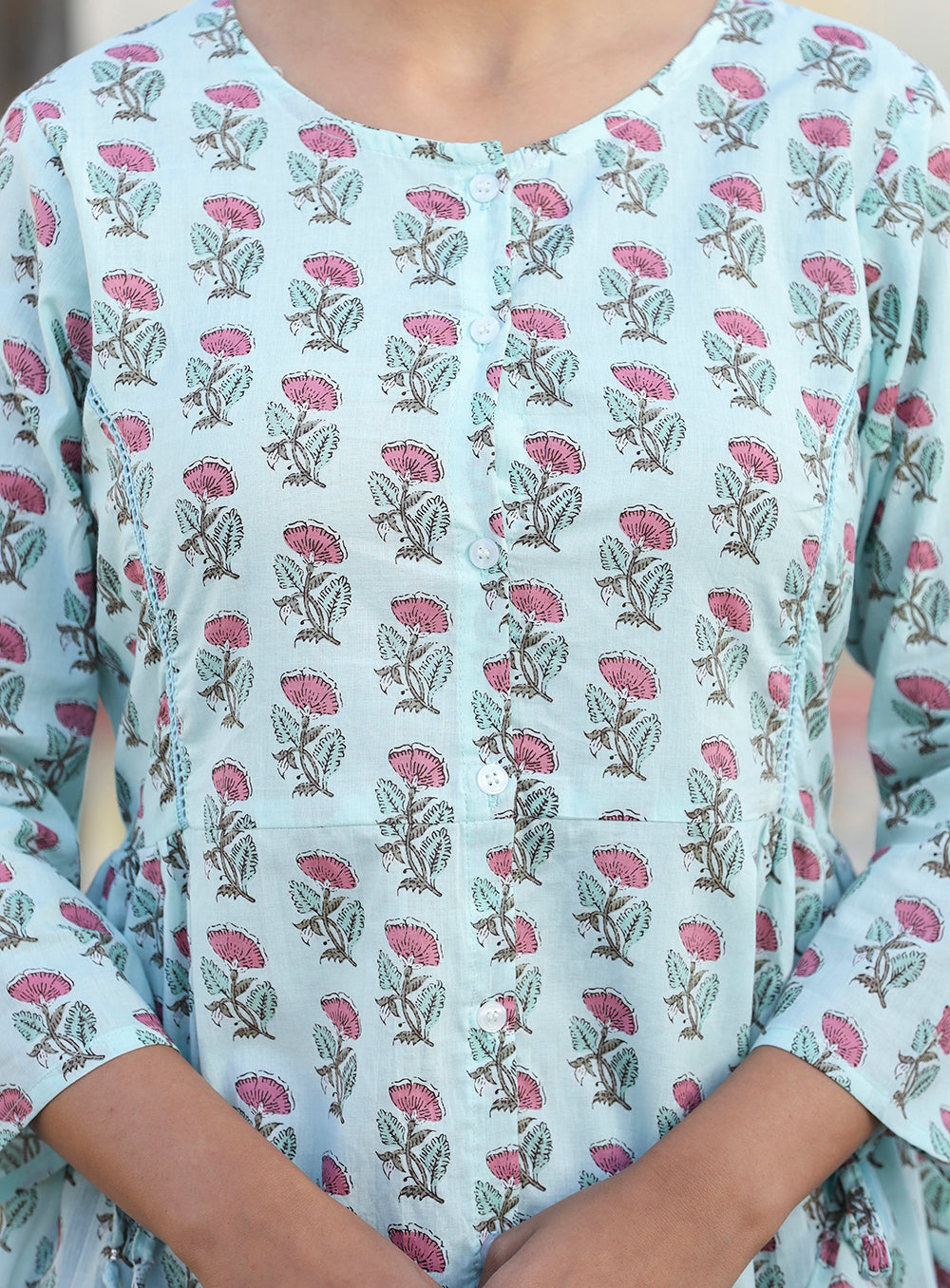 Kaajh Light Green Floral Print Cotton Shirt Style Tunic - Distacart