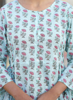 Thumbnail for Kaajh Light Green Floral Print Cotton Shirt Style Tunic - Distacart