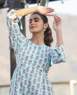 Thumbnail for Kaajh Light Green Floral Print Cotton Shirt Style Tunic - Distacart