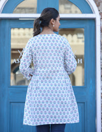 Thumbnail for Kaajh White Floral Print Cotton Shirt Style Tunic - Distacart
