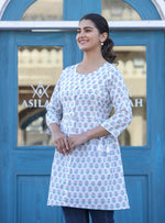 Thumbnail for Kaajh White Floral Print Cotton Shirt Style Tunic - Distacart