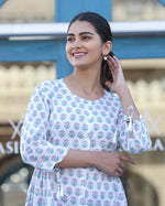 Thumbnail for Kaajh White Floral Print Cotton Shirt Style Tunic - Distacart