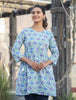 Kaajh White-Blue Floral Print Cotton Shirt Style Tunic - Distacart