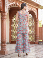Thumbnail for Kaajh Women's Sky Blue Floral Printed Kurta With Sharara - Distacart