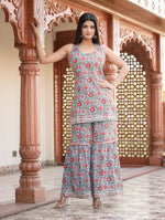 Thumbnail for Kaajh Women's Sky Blue Floral Printed Kurta With Sharara - Distacart