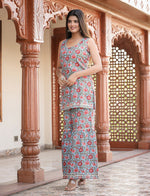 Thumbnail for Kaajh Women's Sky Blue Floral Printed Kurta With Sharara - Distacart