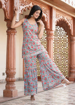 Thumbnail for Kaajh Women's Sky Blue Floral Printed Kurta With Sharara - Distacart