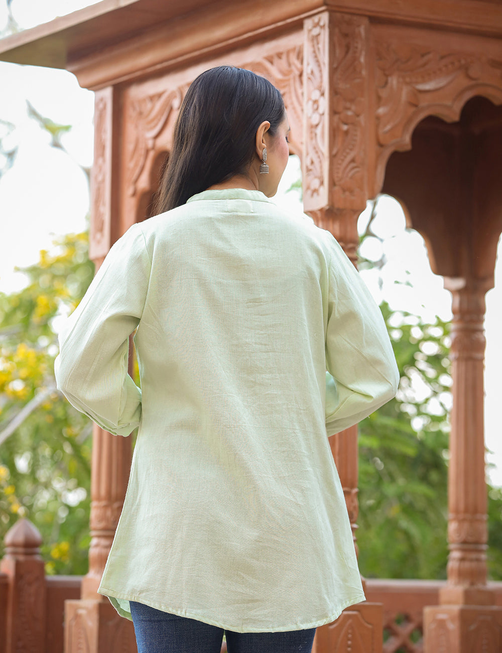 Kaajh Women's Pastel Green Cotton Tunic Top - Distacart