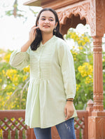 Thumbnail for Kaajh Women's Pastel Green Cotton Tunic Top - Distacart