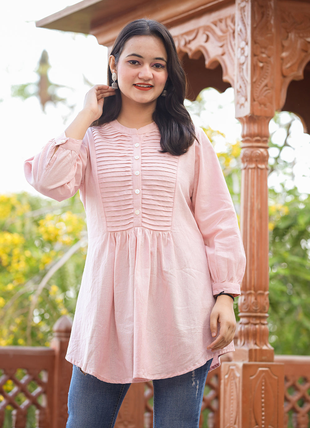Buy Kaajh Women's Pastel Peach Cotton Tunic Top Online at Best Price |  Distacart
