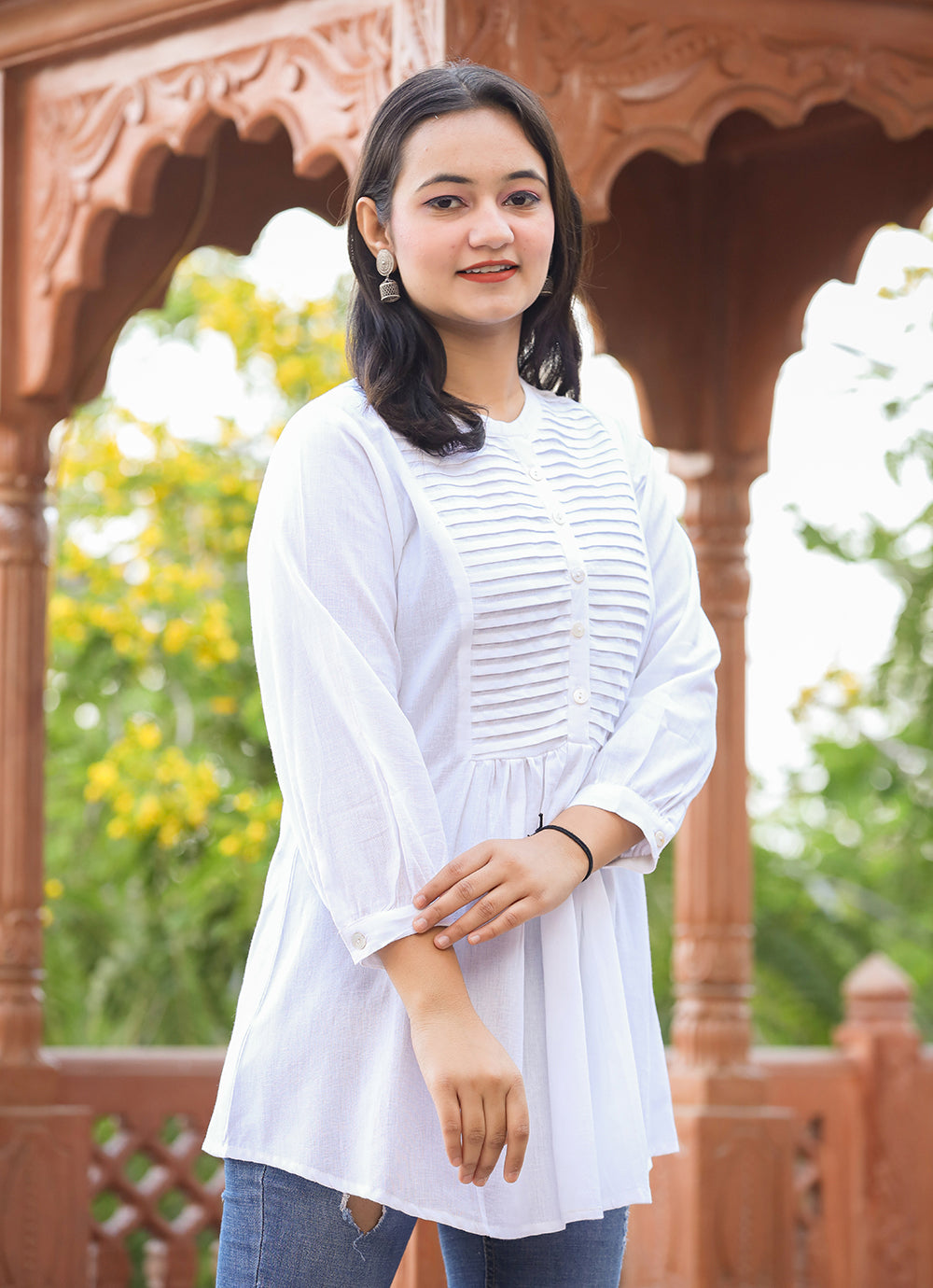 Kaajh Women's Pastel White Cotton Tunic Top - Distacart