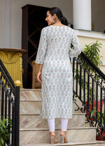 Thumbnail for Kaajh Women's White Floral Print Cotton Casual Kurta - Distacart