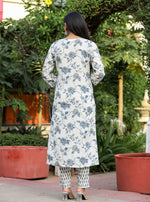 Thumbnail for Kaajh Women's Grey Floral Print Cotton Kurta Pant Set - Distacart