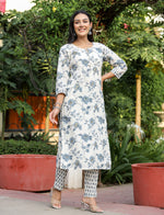 Thumbnail for Kaajh Women's Grey Floral Print Cotton Kurta Pant Set - Distacart