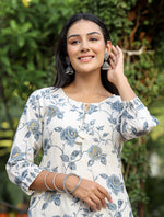 Thumbnail for Kaajh Women's Grey Floral Print Cotton Kurta Pant Set - Distacart