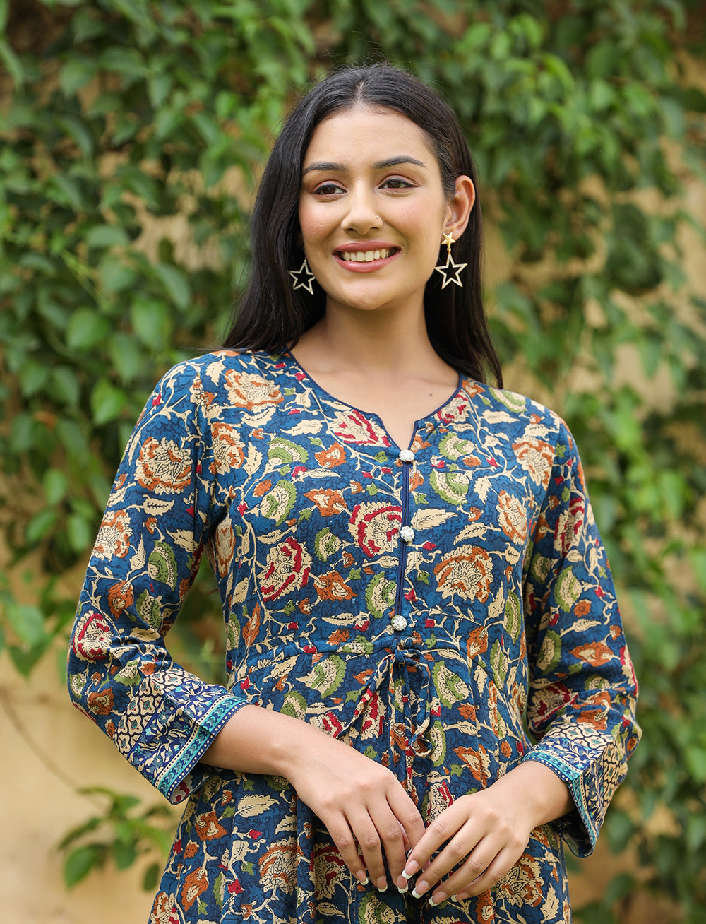 Kaajh Women's Blue Kalamkari Print Viscose Rayon Anarkali Dress - Distacart