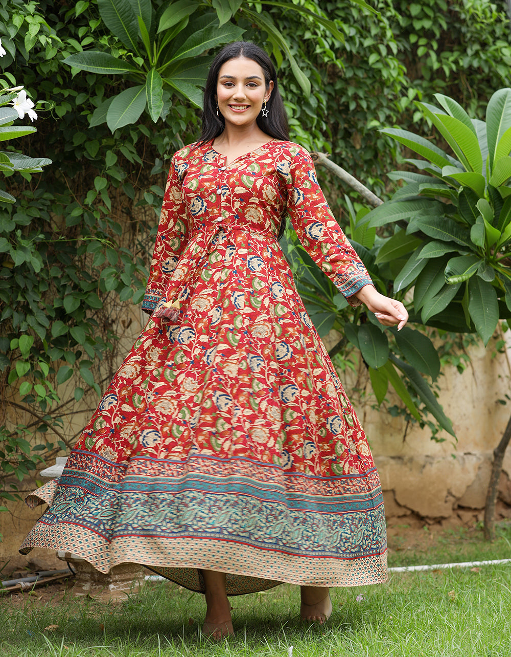 Kaajh Women's Maroon Kalamkari Print Viscose Rayon Anarkali Dress - Distacart