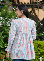 Thumbnail for Kaajh Women's White Blue Printed Cotton Top - Distacart