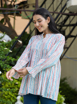 Thumbnail for Kaajh Women's White Blue Printed Cotton Top - Distacart