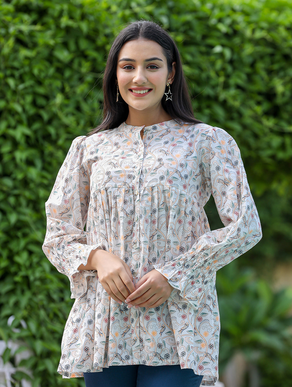 Kaajh Women's White Printed Cotton Top - Distacart