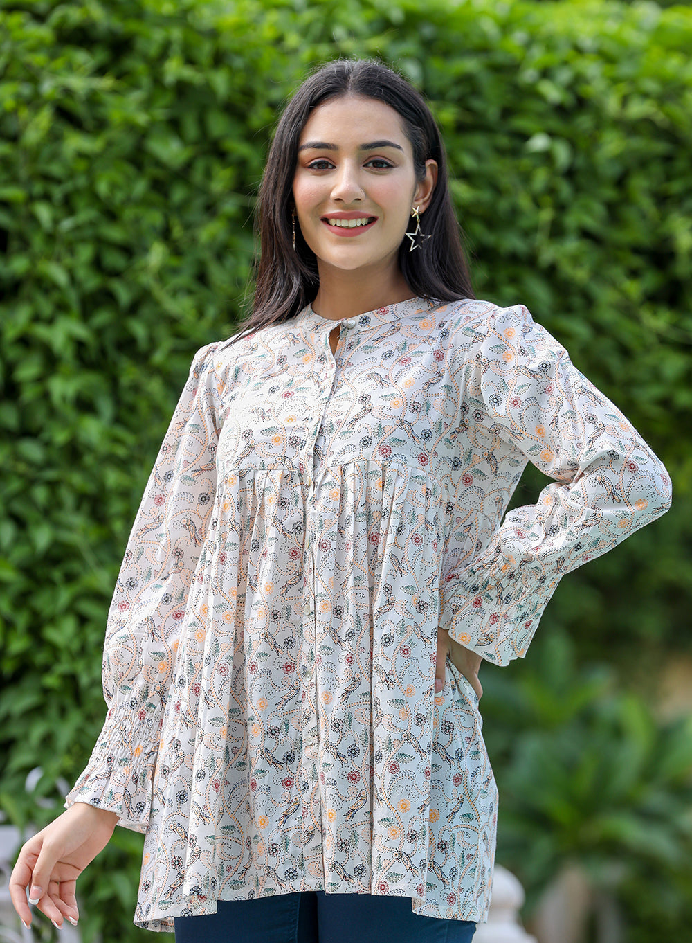 Kaajh Women's White Printed Cotton Top - Distacart