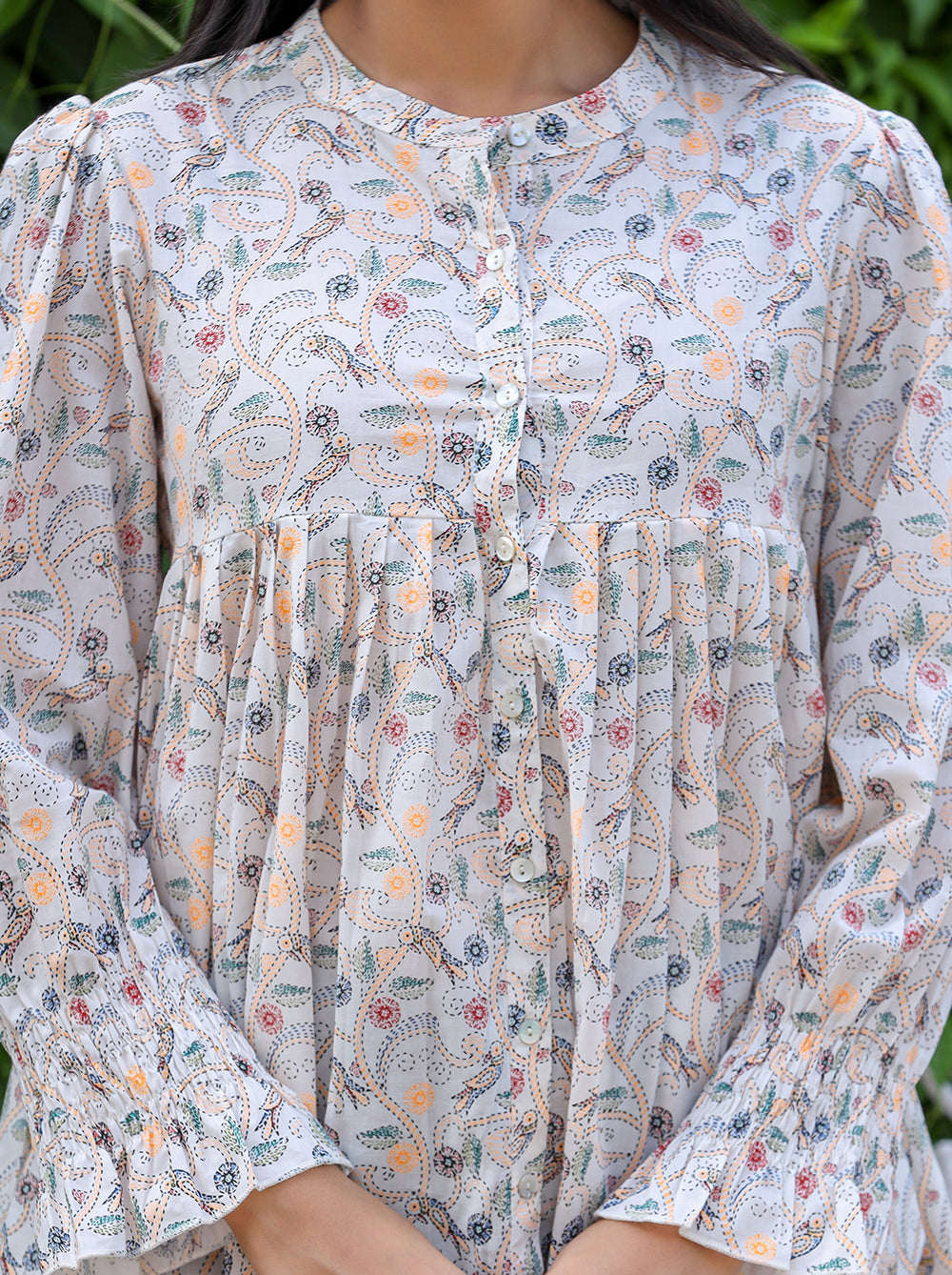 Kaajh Women's White Printed Cotton Top - Distacart