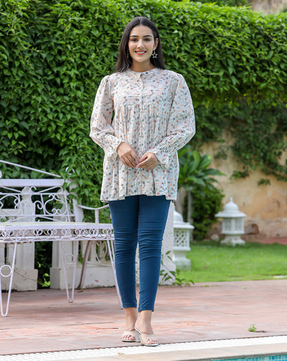 Kaajh Women's White Printed Cotton Top - Distacart