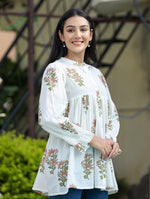 Thumbnail for Kaajh Women's White Floral Printed Cotton Top - Distacart