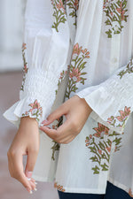 Thumbnail for Kaajh Women's White Floral Printed Cotton Top - Distacart