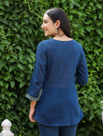 Thumbnail for Kaajh Women's Navy Blue Embroidered Cotton Top - Distacart