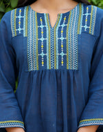 Thumbnail for Kaajh Women's Navy Blue Embroidered Cotton Top - Distacart