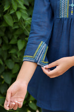 Thumbnail for Kaajh Women's Navy Blue Embroidered Cotton Top - Distacart