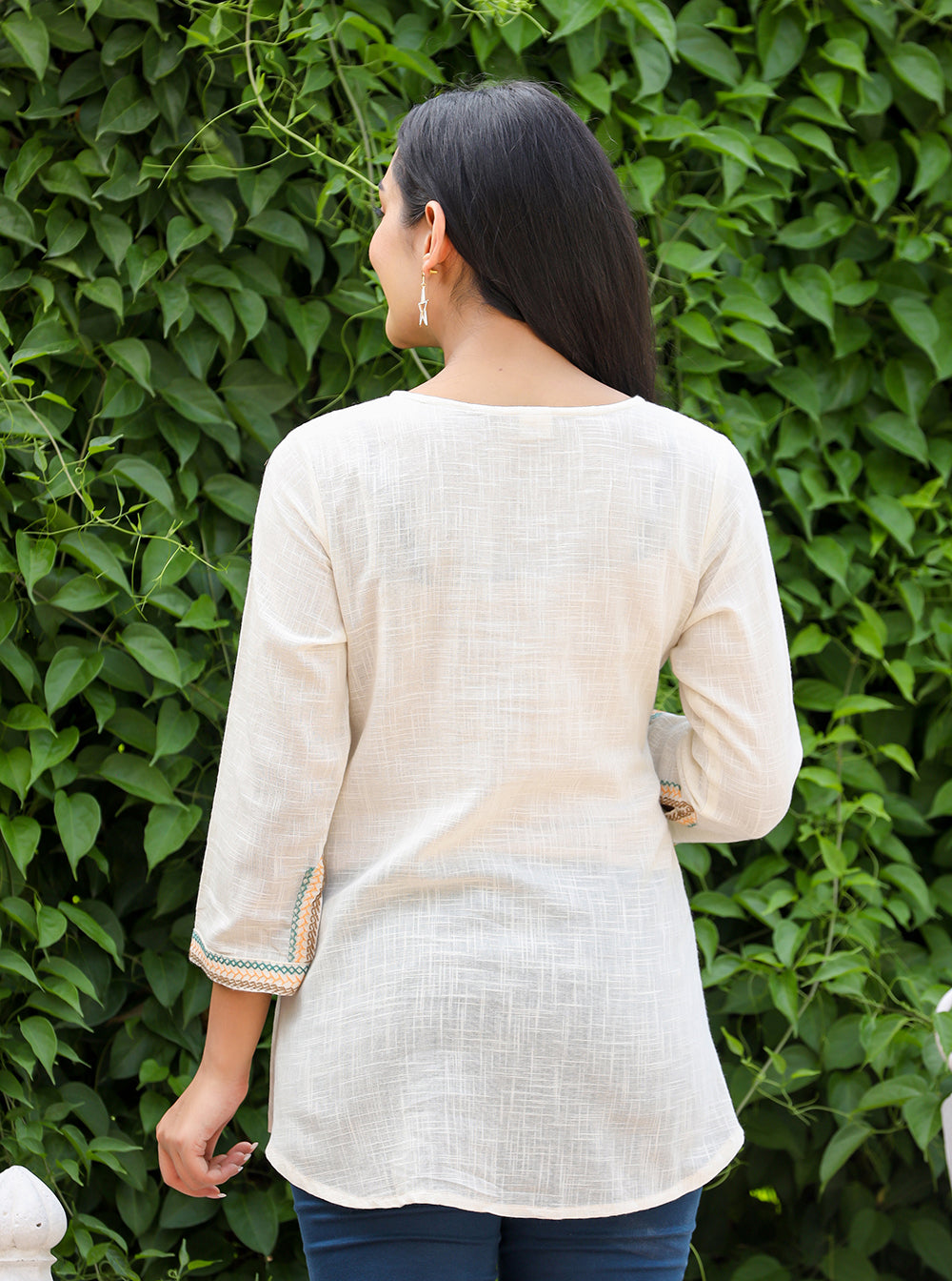 Kaajh Women's Off White Embroidered Cotton Top - Distacart