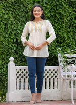 Thumbnail for Kaajh Women's Off White Embroidered Cotton Top - Distacart