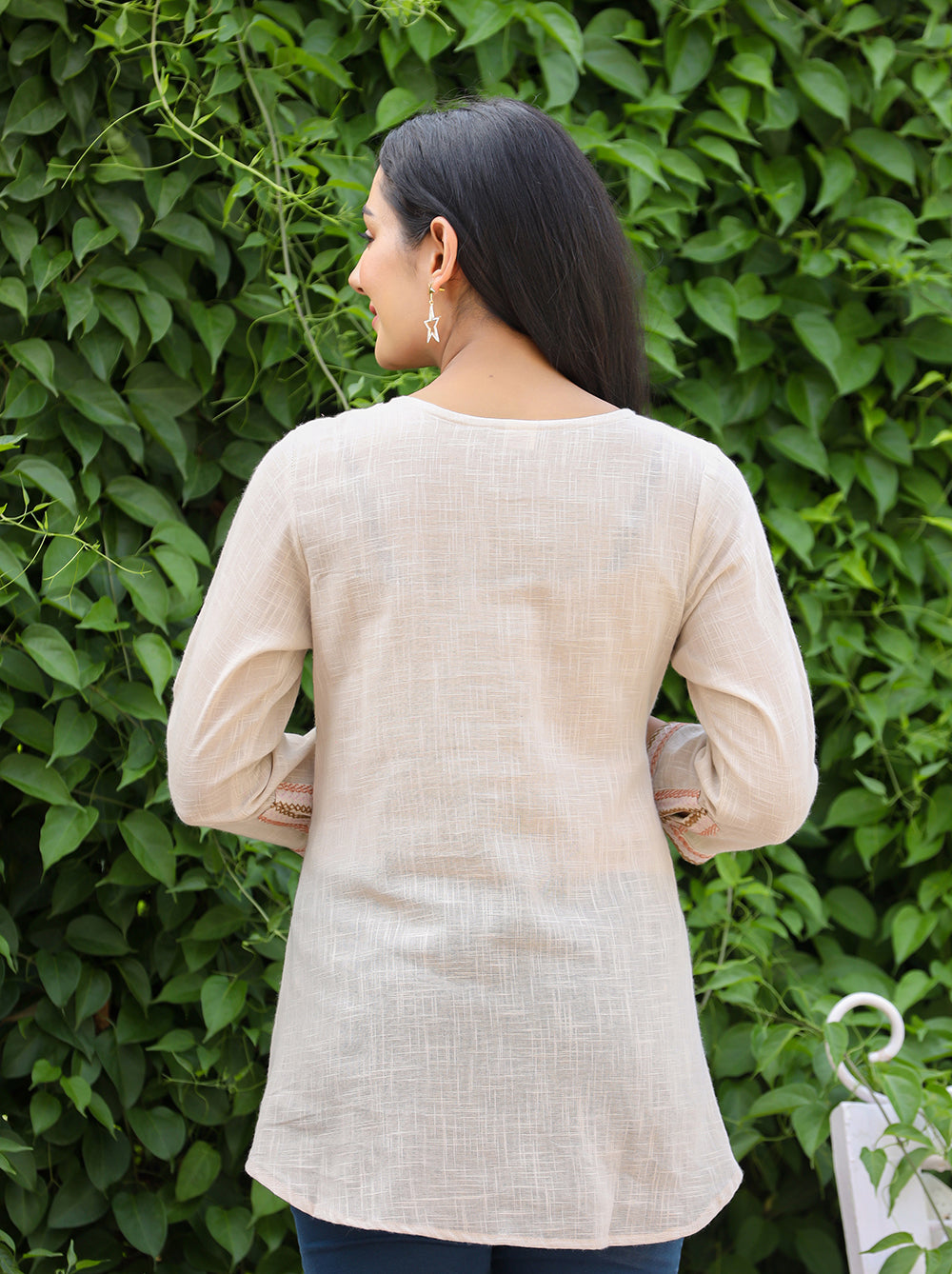 Kaajh Women's Ivory Embroidered Cotton Top - Distacart