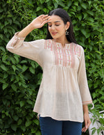 Thumbnail for Kaajh Women's Ivory Embroidered Cotton Top - Distacart