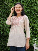 Thumbnail for Kaajh Women's Ivory Embroidered Cotton Top - Distacart