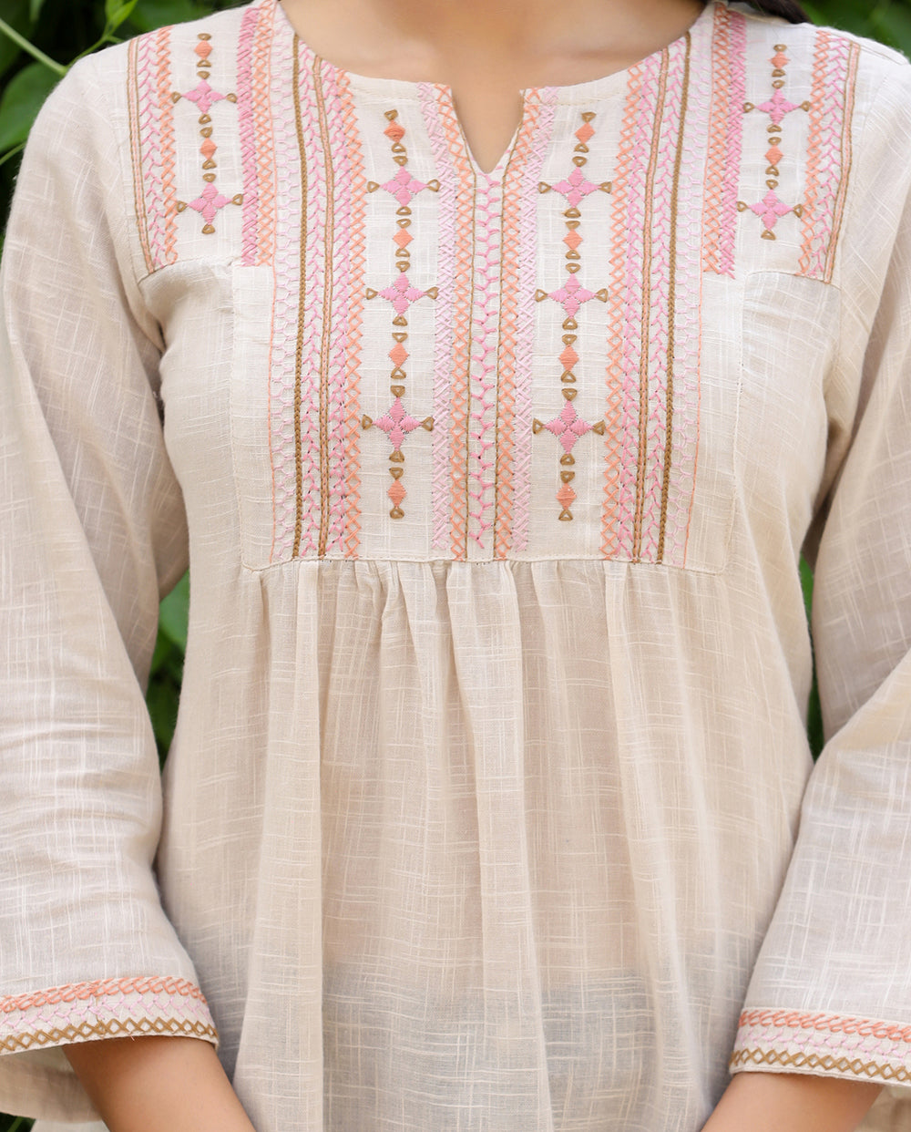 Kaajh Women's Ivory Embroidered Cotton Top - Distacart