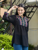 Thumbnail for Kaajh Women's Black Embroidered Cotton Top - Distacart
