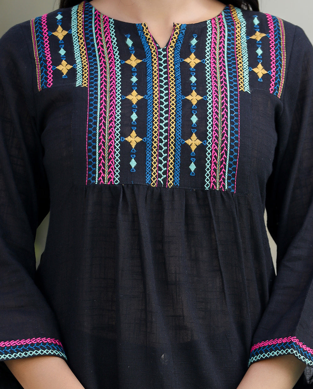 Kaajh Women's Black Embroidered Cotton Top - Distacart